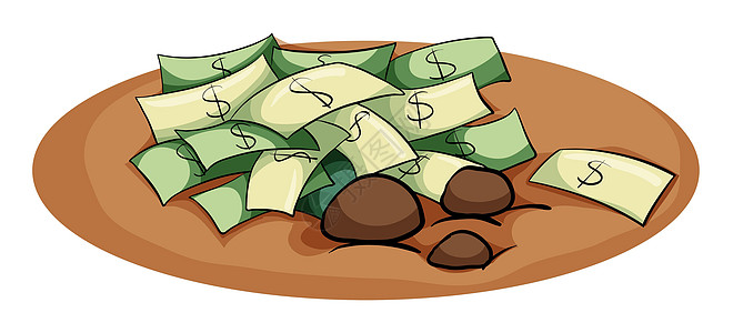 圆周率中的钱土地经济硬币棕色土壤账单成语绘画地面白色图片