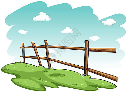 篱笆附近的绿草植物木头栅栏路障场景边界蓝色绘画白色绿色植物图片