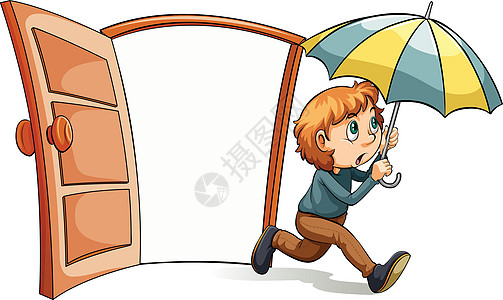 一个带雨伞的男孩遮阳伞绘画男生阴影肋骨赛跑者男人孩子阳光伞兵图片