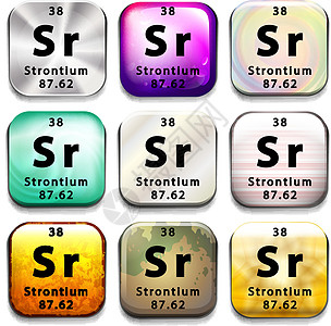 显示化学元素 Strontiu 的按钮电子桌子物理技术收藏海报菜单盘子绘画白色图片