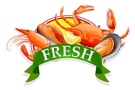 海食海水盐水烹饪标签美食广告螃蟹海洋横幅贴纸图片