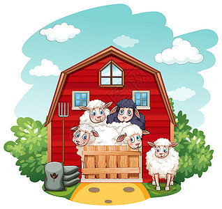 绵羊卡通片土地风景哺乳动物白色农业场景农舍农场动物图片