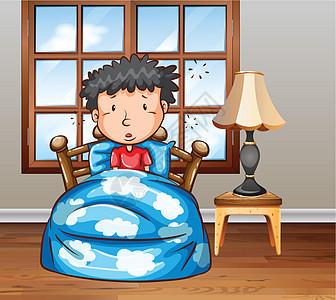 男人在床上房子发烧卡通片窗户家具房间毯子绘画疾病午睡图片