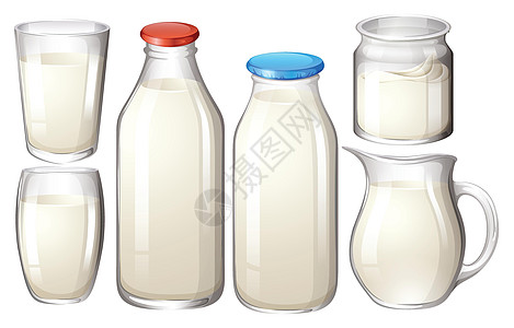 新鲜牛奶早餐卡通片食物瓶子奶油状收藏白色营养剪贴玻璃图片
