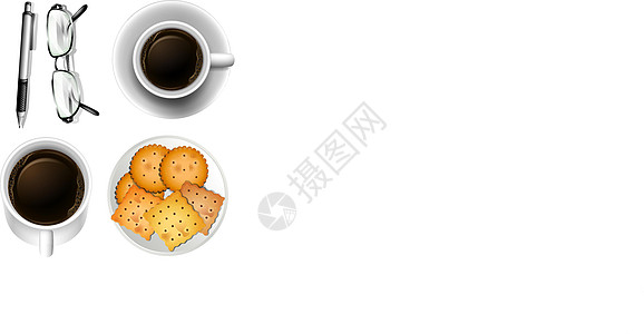 饼干和咖啡白色收藏小吃杯子卡通片晶圆飞碟绘画团体茶点图片