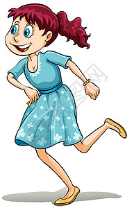 一个年轻的小伙子白色女孩女士女性蓝色娃娃鞋青少年绘画裙子跑步图片