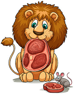 一只狮子分享他的 foo食物英语草原语言艺术海报基石动物猎物绘画图片