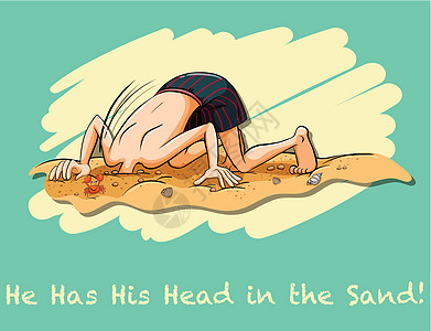 把头埋在沙子里卡通片艺术演讲绘画英语插图男人古语措辞海滩图片