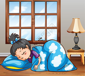 睡觉孩子休息女孩卧室窗户枕头绘画小憩房子家庭图片