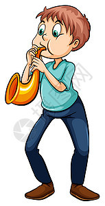 吹喇叭的男人庆典裤子男生音乐嘉年华黄铜乐器绘画牛仔裤白色图片