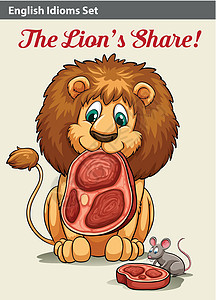 英语成语表示一个lio丛林森林猎物老鼠食物样式文字狮子绘画树木图片