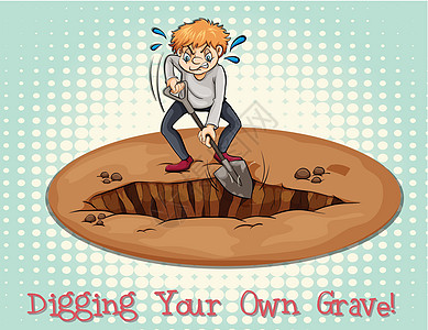 挖掘自己的重力插图英语绘画措辞语言艺术演讲活动地面土壤图片