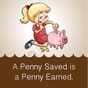 佩妮是赚了一分钱才存的艺术女孩卡通片金子古语演讲夹子硬币语言措辞图片
