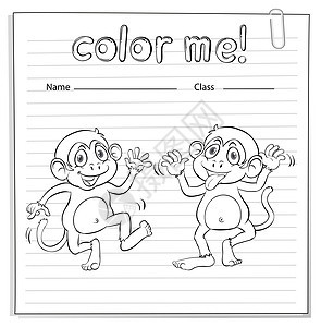 用猴子着色工作表班级线条证券软垫边缘染色工作簿回形针学生教育背景图片