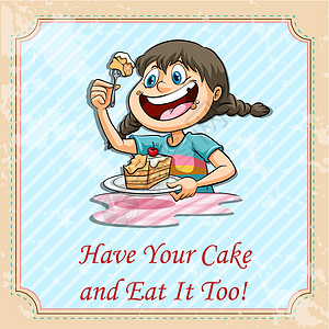 吃你的蛋糕卡通片语言夹子孩子插图女孩艺术演讲面包措辞图片