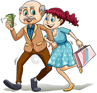年轻的女士和她的傍大款蓝色恋人成人男生绅士爸爸富裕纸袋男性傻子图片
