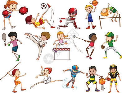 孩子们参与不同的活动篮球网球队长男孩们女性体操棒球团体足球空手道图片