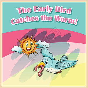 早起的鸟儿赶上世界绘画太阳乐趣教育飞行成语海报语言动物字母图片