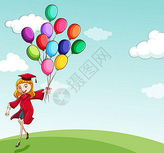 毕业场地天空红袍庆典女性快乐绘画环境海报女士图片
