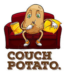 土豆坐在沙发上海报红色白色筹码插图夹子黄色卡片卡通片艺术图片