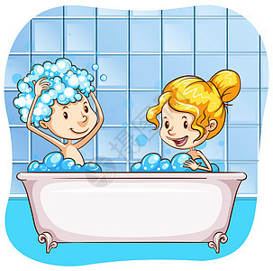 洗澡浴室洗涤孩子白色卡通片女士浴缸打扫活动时间图片