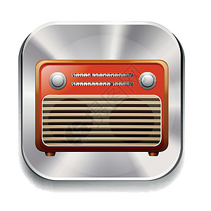 无线电广播电台扬声器娱乐棕色技术收音机橙子按钮卡通片标识横幅图片