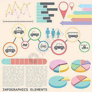 车模特显示不同交通工具的图表知识图形化界面酒吧经济学统计数据车辆绘画报告插画