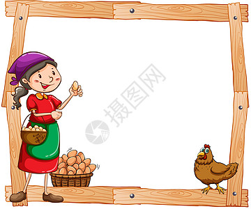 框架正方形女士横幅卡通片白色母鸡微笑木板绘画写作图片