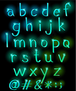 闪闪发光的字母电子插图元音灯光教育意义辅音黑色辉光火花图片