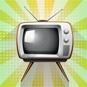 时髦背景下的复古电视风格双方白色夹子绿色屏幕艺术品阴影电子创造力背景图片