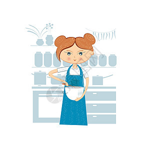 厨房里的女人正在做饭面粉午餐发型女士女孩面团架子美食胡椒姿势图片