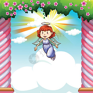 天空中飞翔的天使女士花园生物传奇翅膀女性夹子绘画两极花朵图片