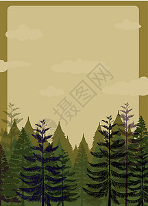 与松树林的边框设计木板植物丛林天空边界松林空白环境树木卡通片图片