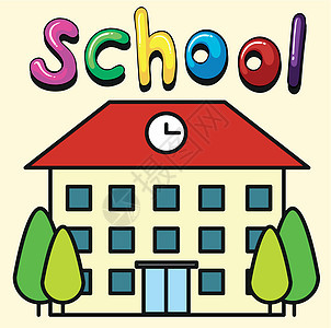 学校建筑与 roo 上的时钟背景图片