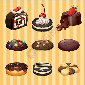 熔岩蛋糕不同种类的甜点巧克力味插图绘画夹子小吃糖果巧克力艺术面团奶油蛋糕插画