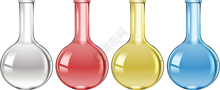 四种颜色的科学烧瓶图片