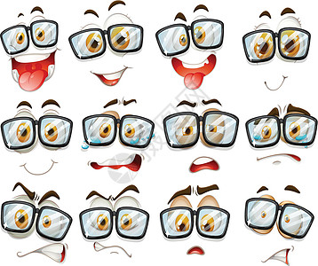 戴眼镜的表情卡通片绘画手势白色眼镜微笑夹子艺术哭泣情感图片