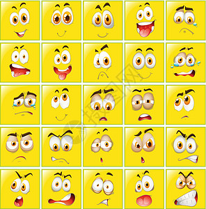 黄色徽章上的面部表情正方形眼泪艺术哭泣手势夹子团体插图情感卡通片图片