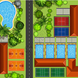 带球场和游泳池的社区服务背景图片
