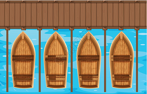 四艘船停在馅饼旁运输插图车辆海洋码头绘画港口卡通片夹子天线图片