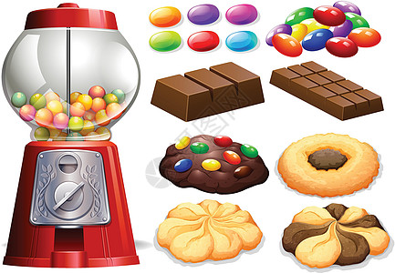 糖果巧克力糖果机和巧克力棒插画