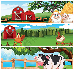 远处的农场动物谷仓卡通片农村农业艺术食肉绘画树木热带生物图片