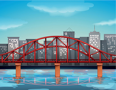 城市景观与河上的桥梁图片