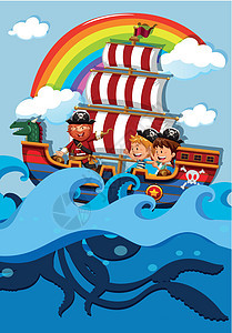 孩子们和海盗一起在船上图片