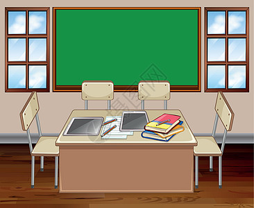 有桌和柴的教室图片