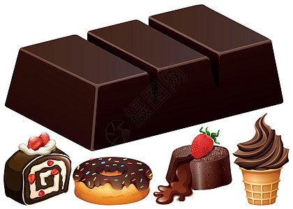 熔岩巧克力不同种类的巧克力甜点面包小吃团体夹子收藏卡通片艺术绘画奶油熔岩插画