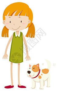 小女孩和宠物做童年动物绘画犬类微笑小路学生插图女孩白色图片