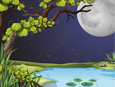 满月夜河景图片