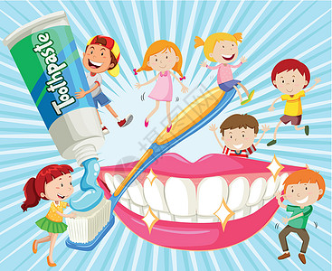 儿童用牙刷清洁牙齿卡通片女孩童年学生瞳孔卫生健康男生牙科绘画图片