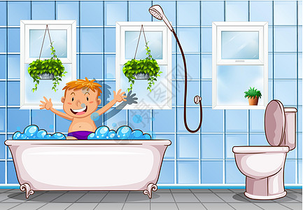 男孩在 bathrooo 洗澡图片